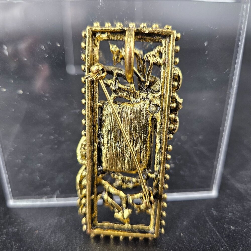 Monet Rectangle Lapel Pin Brooch Pendant Rhinestones Gold Plated Jewelry 2.25" - Picture 5 of 10